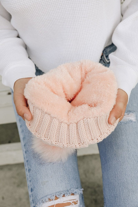 Pom Beanie with Faux Sherpa Lining-Soul Flow Apparel