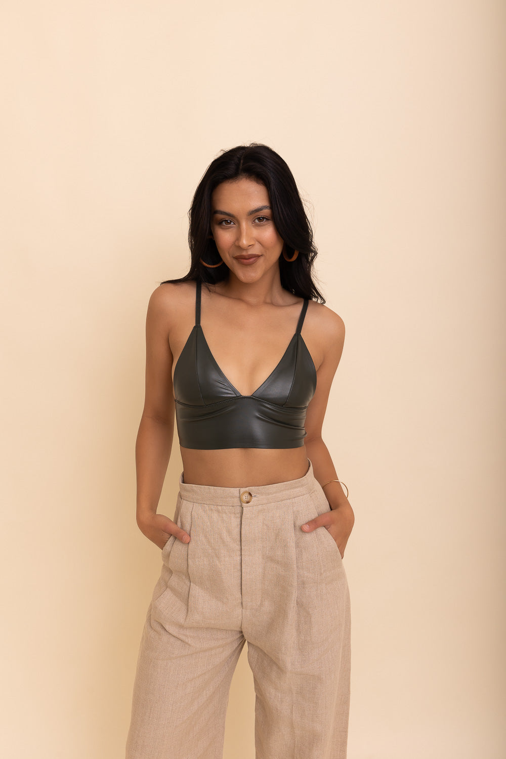 Posh Faux Leather Longline Bralette-Soul Flow Apparel