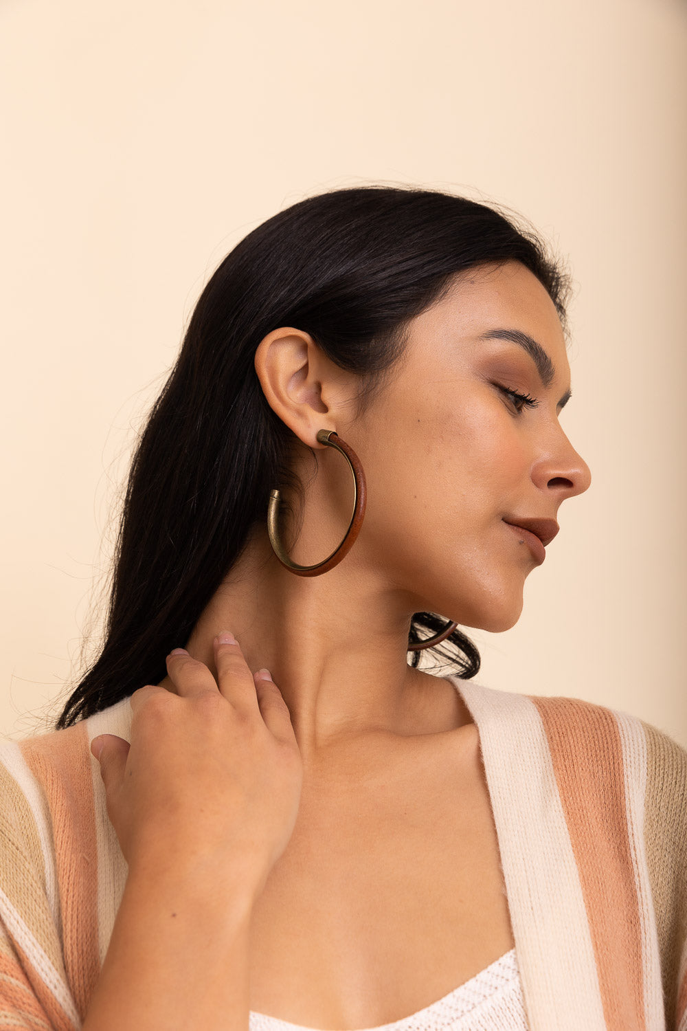 Rustic Charm Leather & Brass Hoop Earrings-Soul Flow Apparel