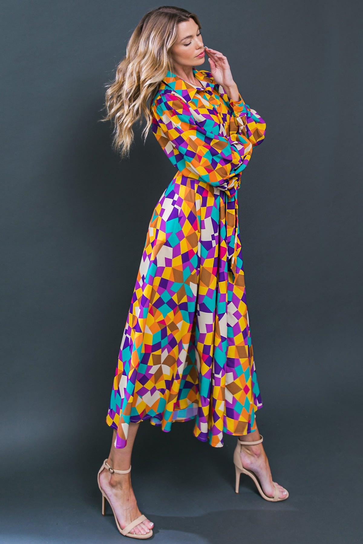 Change In The Air Woven Midi Dress With Shirt Collar And Removable Sash