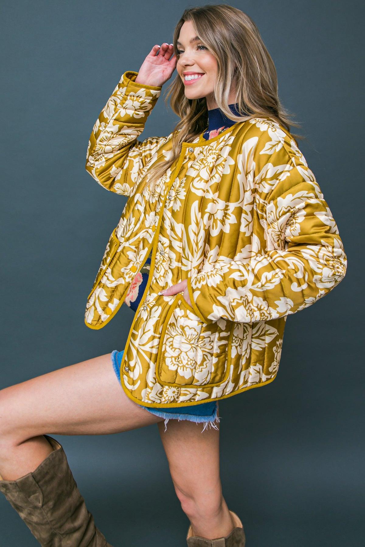 Totally Convinced Woven Puff Jacket Lightweight Printed With Pockets