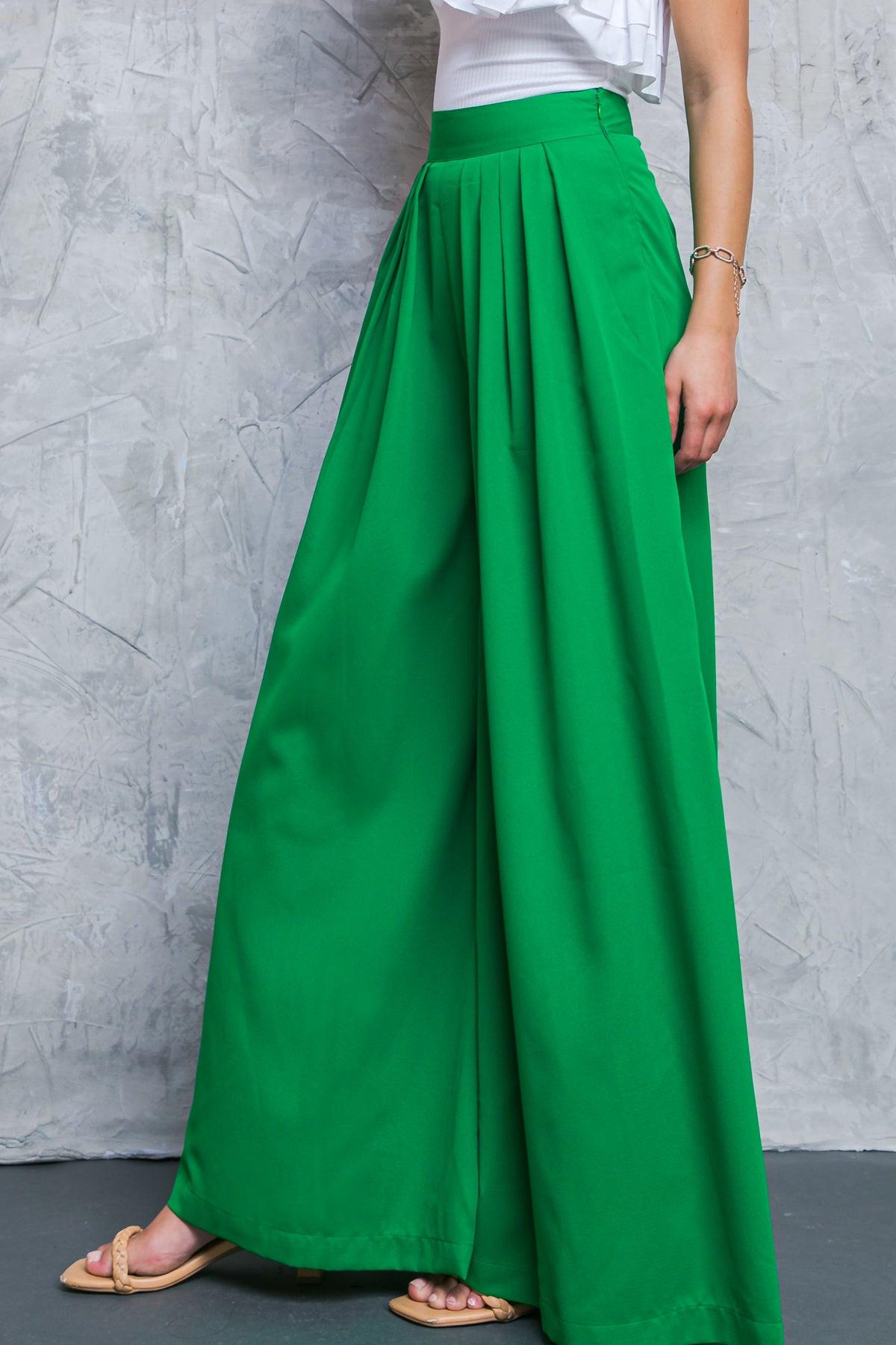 At The Wishing Well Woven Pants With Pleated Front Side Zipper And Wide Leg