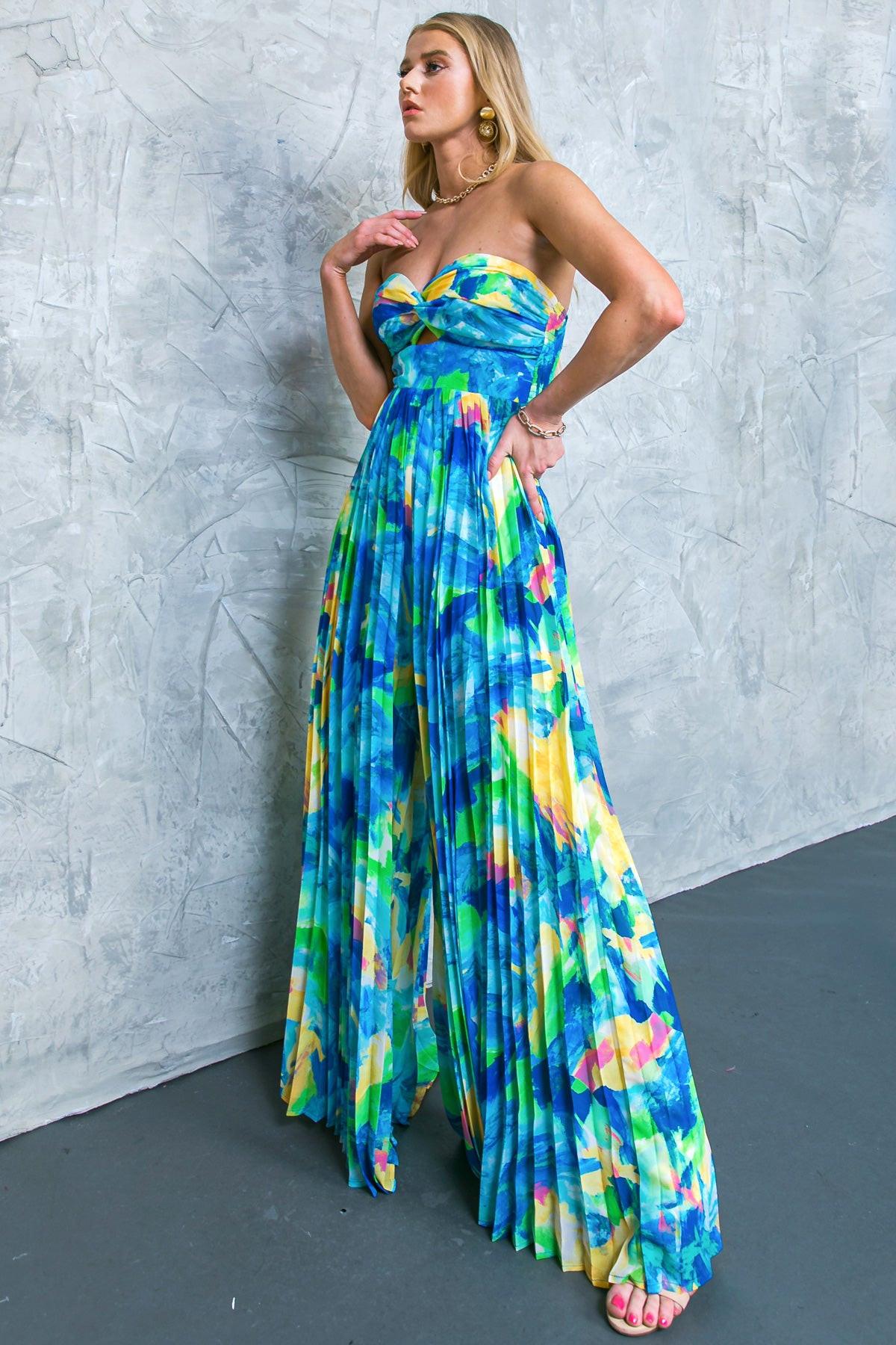 Today Is Your Day Printed Woven Jumpsuit With Twist Bodice And Pleated Wide Leg