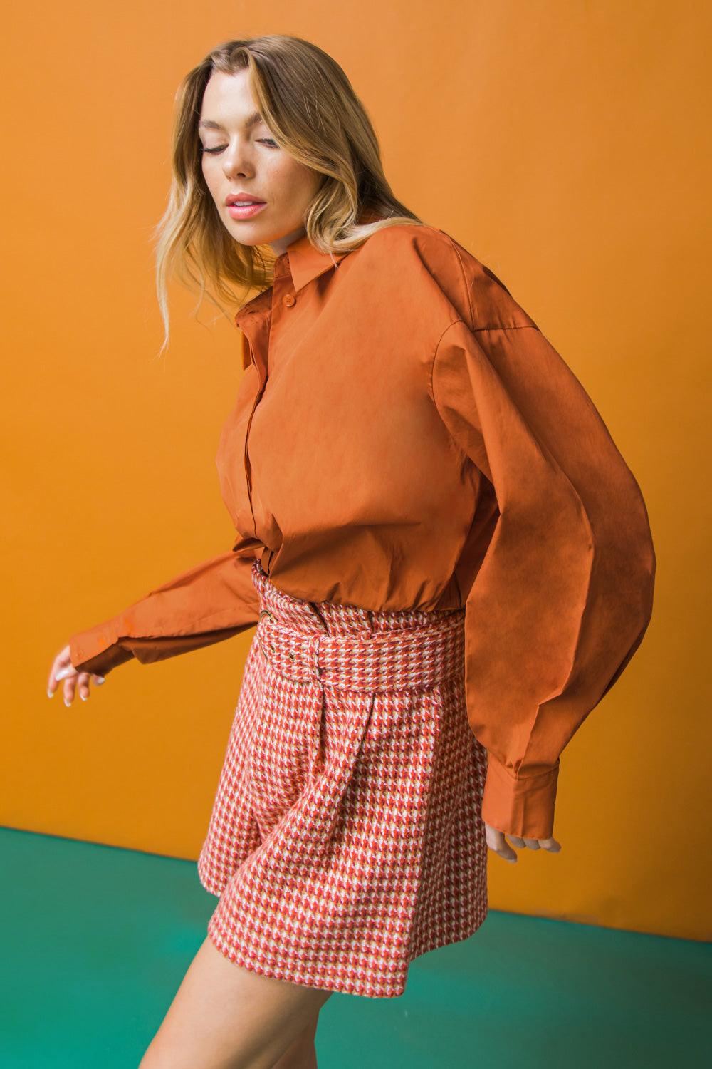 State Of Success Poplin Top With Classic Collar Front Button Placket