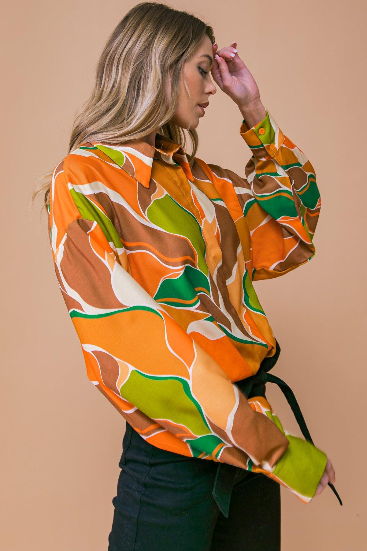 Sweetest Entrance Printed Woven Top With Shirt Collar And Elastic Waist