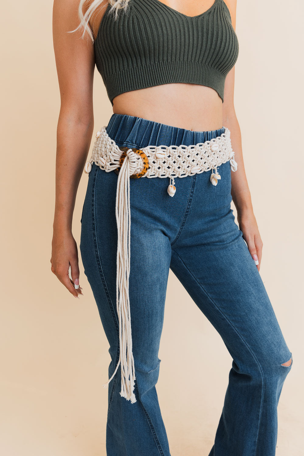 Seashell Serenade Braided Tie-Up Belt-Soul Flow Apparel
