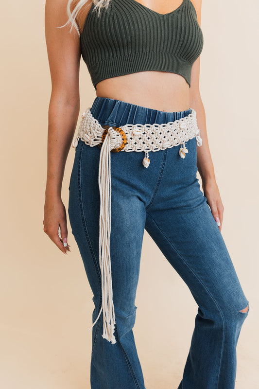 Seashell Serenade Braided Tie-Up Belt-Soul Flow Apparel