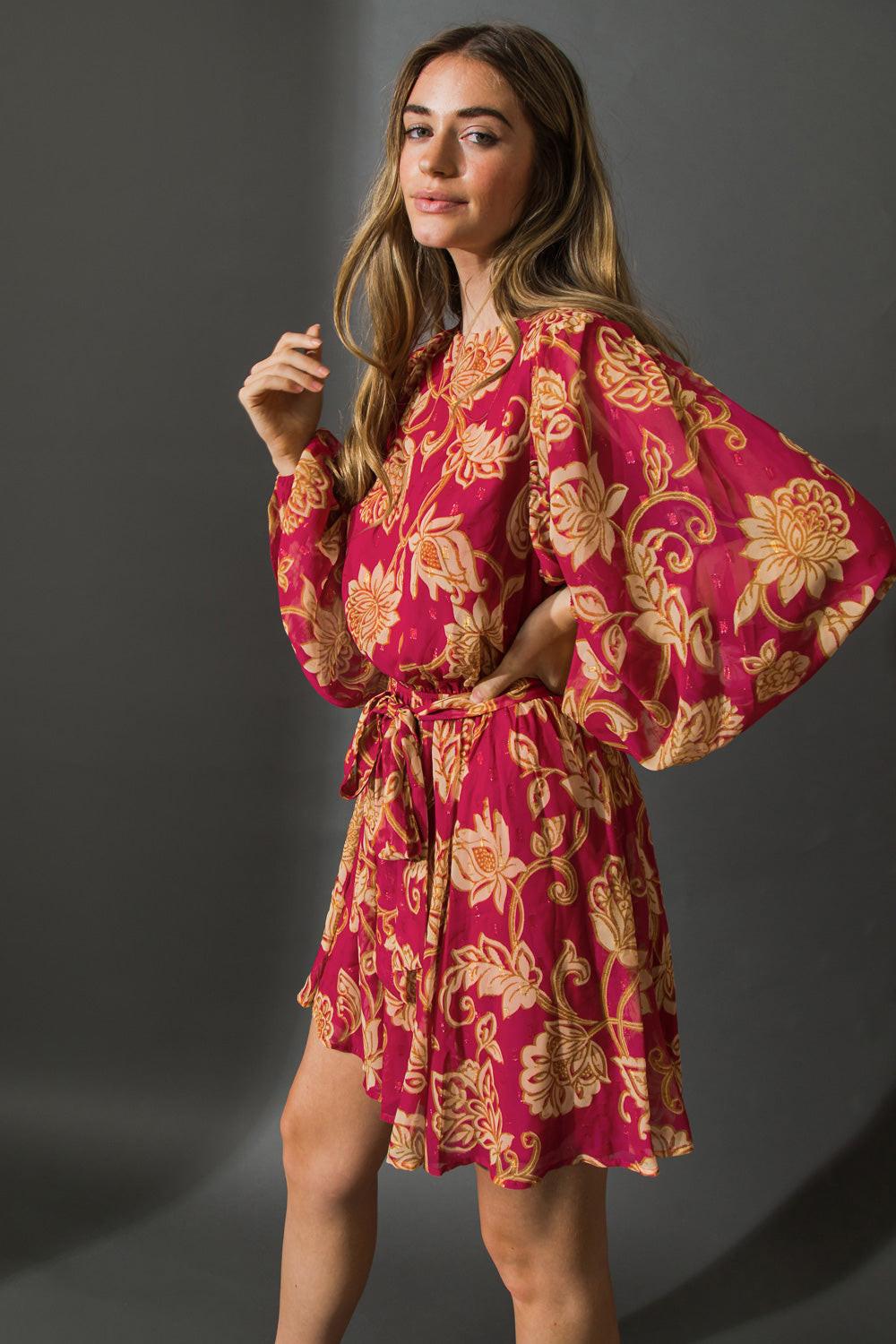 One That Got Away Woven Mini Dress With Exaggerated Sleeves