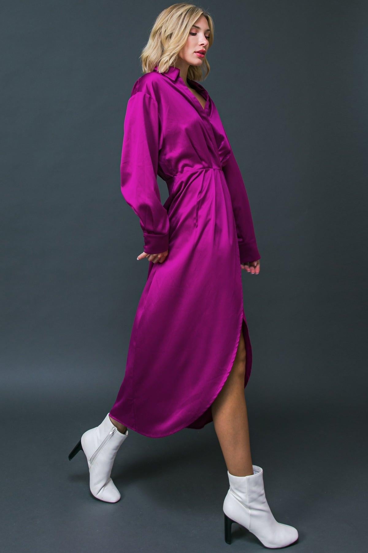 Too Good To Be True Woven Midi Dress With Surplice Neckline And Front Pleats