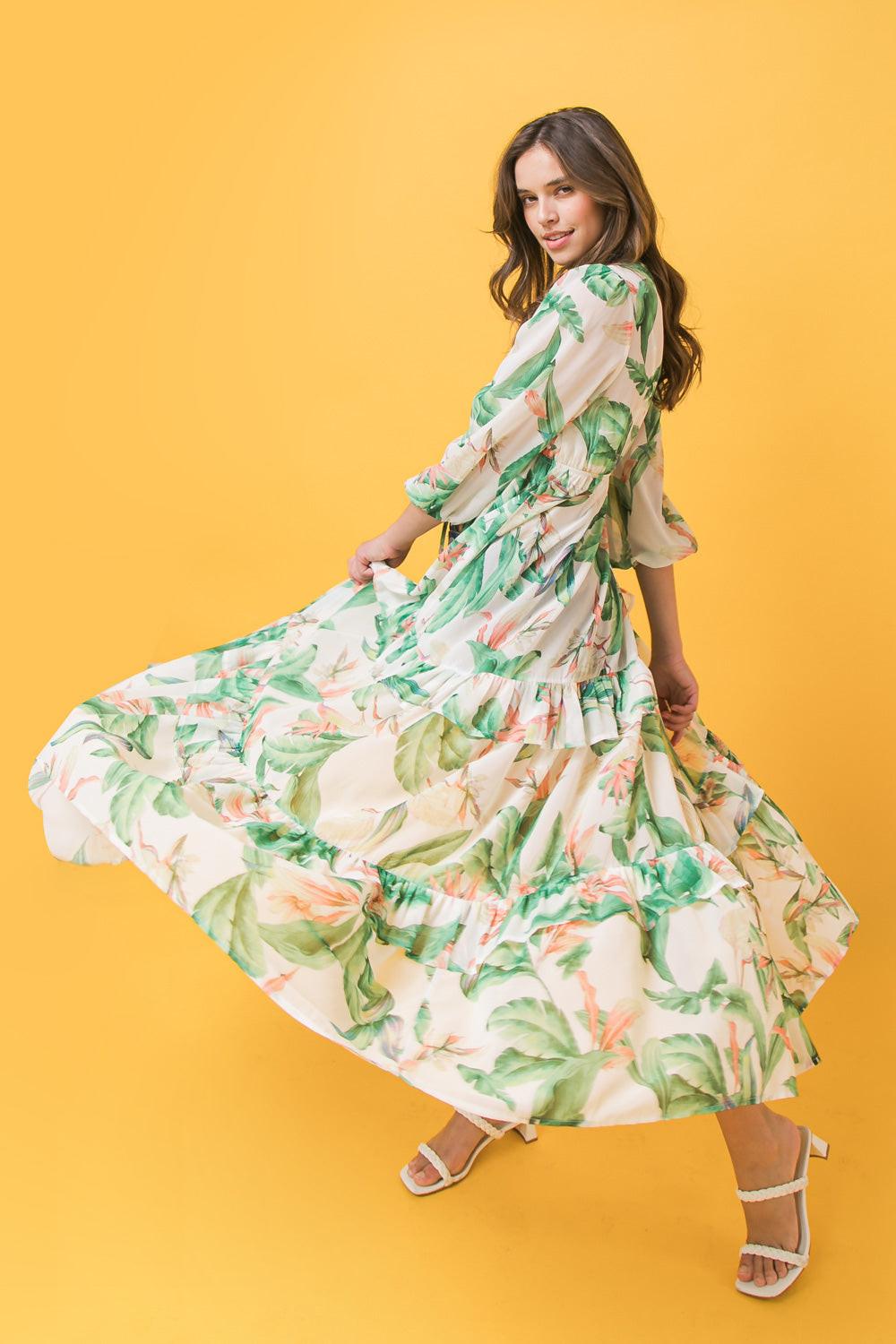 Easy Days Floral Maxi Kimono Top Long Sleeve Boho Chic With Front Tie