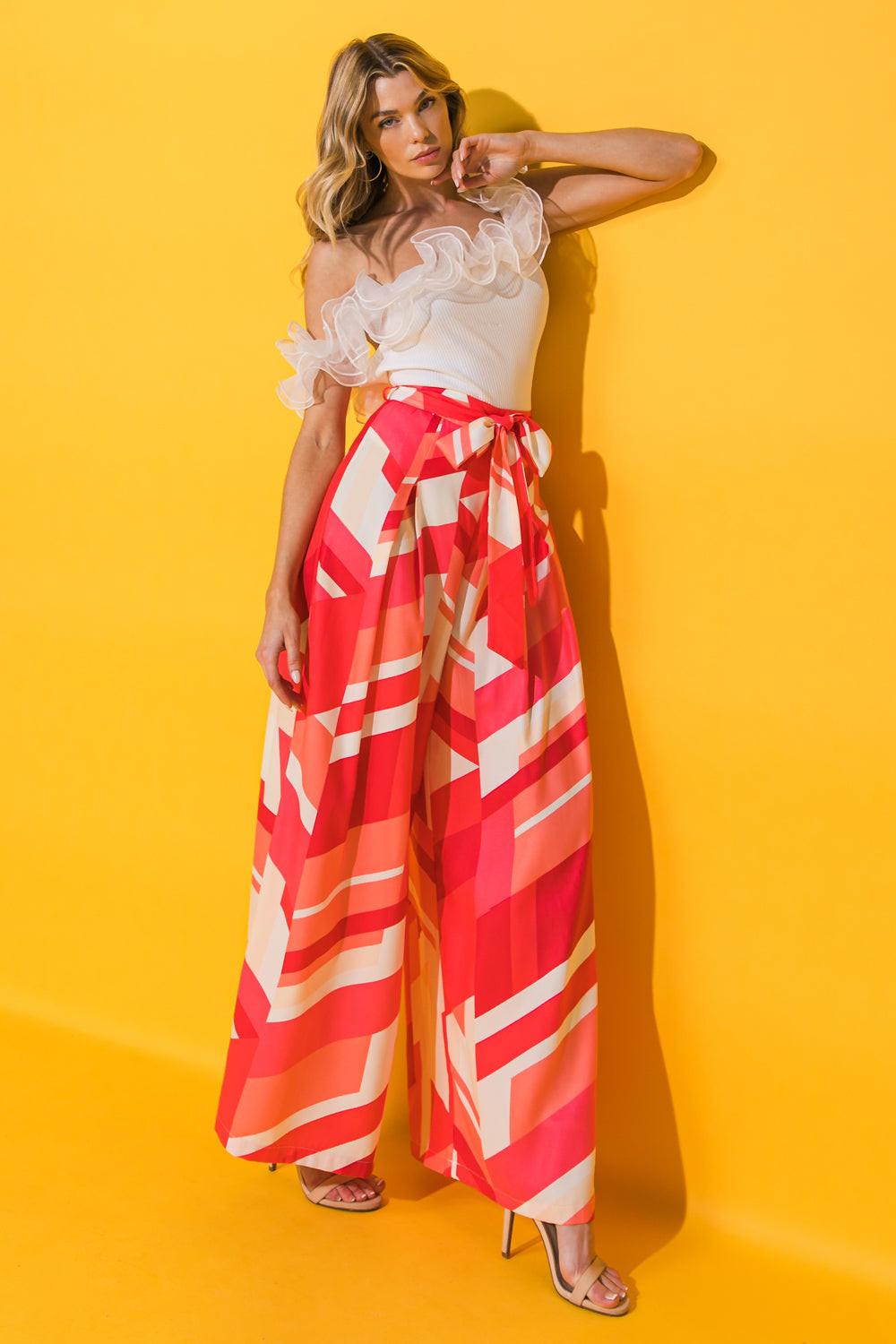 Good Times Only Wide Leg Woven Pants With Pleated Detail Side Zipper And Pockets