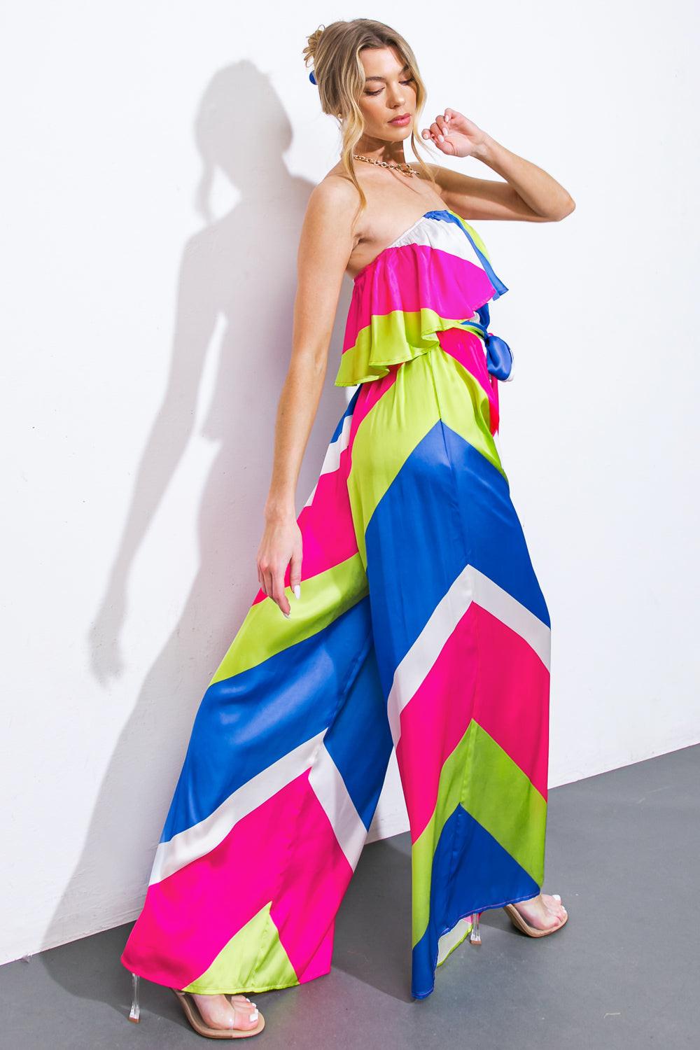 Broadwalk Dream Woven Jumpsuit With Flounce Neckline And Wide Leg