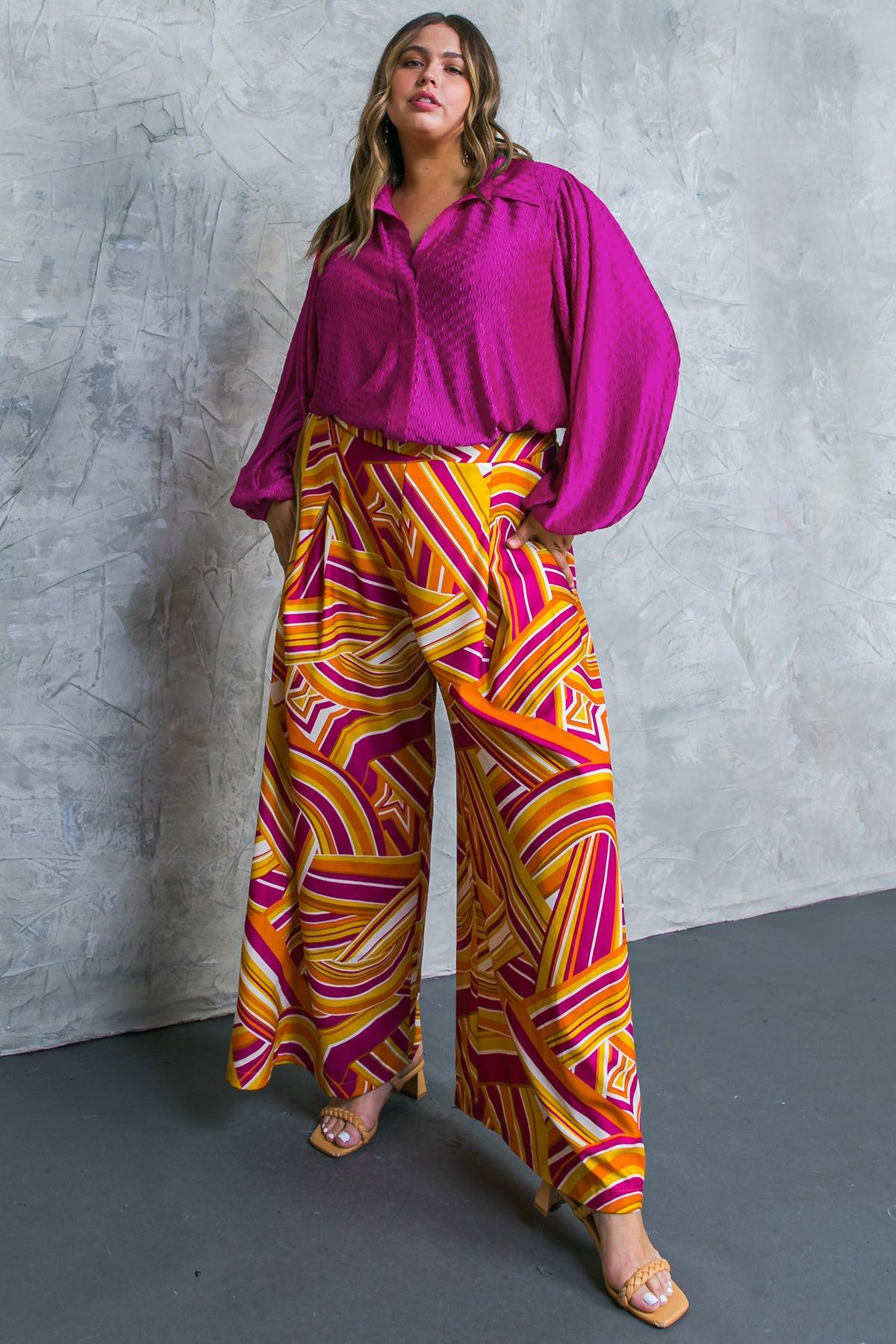 Lively Cham Printed Woven Pants With Pleated Front And Side Zip Closure