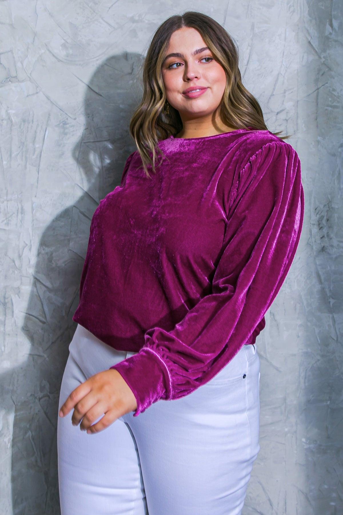 It's Your Time Velvet Top Long Sleeve Round Neck Elastic Waist