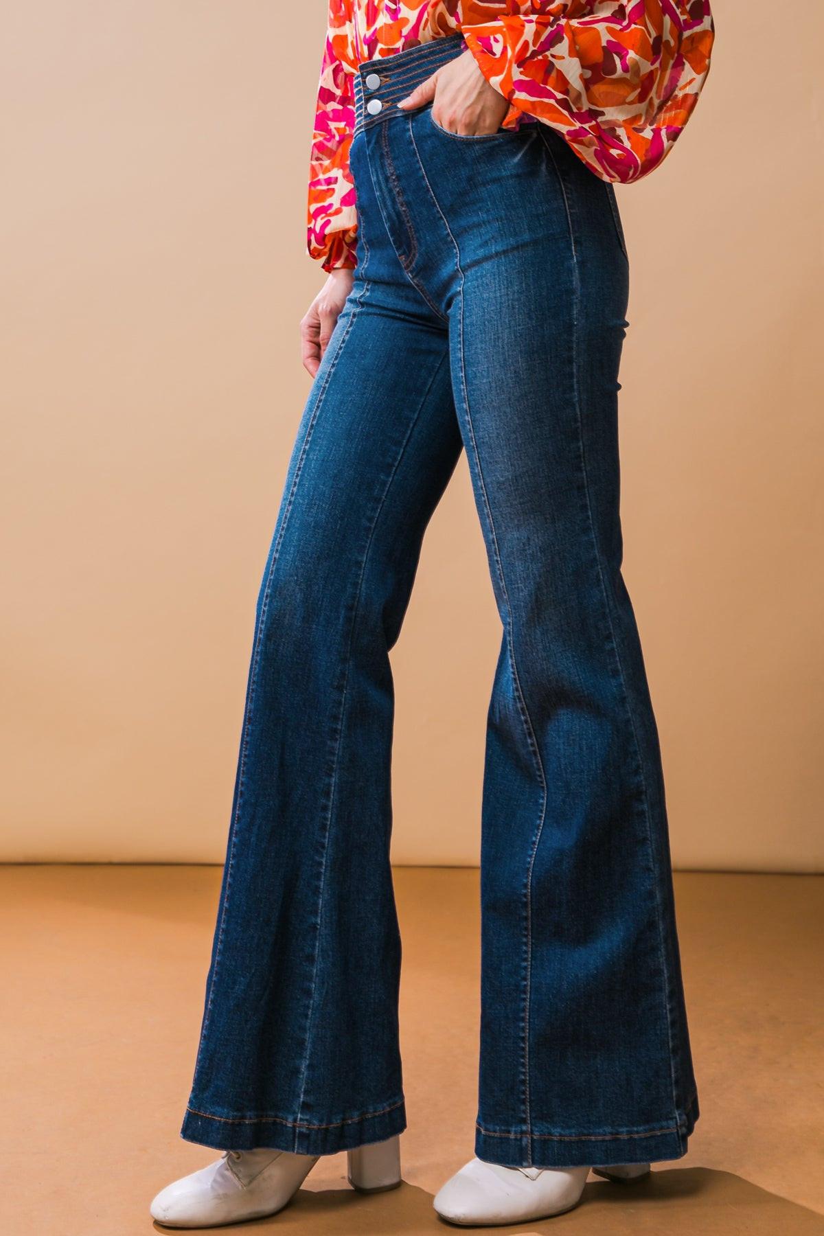 Grand Party Denim Jeans With Wide Waistband And Boot Cut