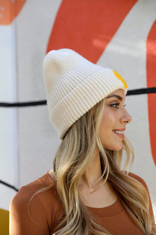 Smiley Face Ribbed Beanie ????-Soul Flow Apparel