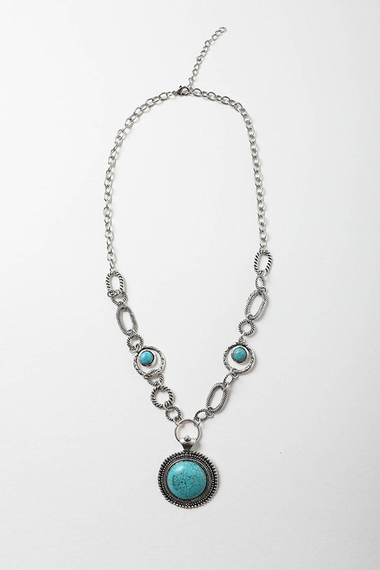Leto Collection silver chain necklace with turquoise stones and round pendant Boho Necklace, Boho Chic Jewelry, Spiritual