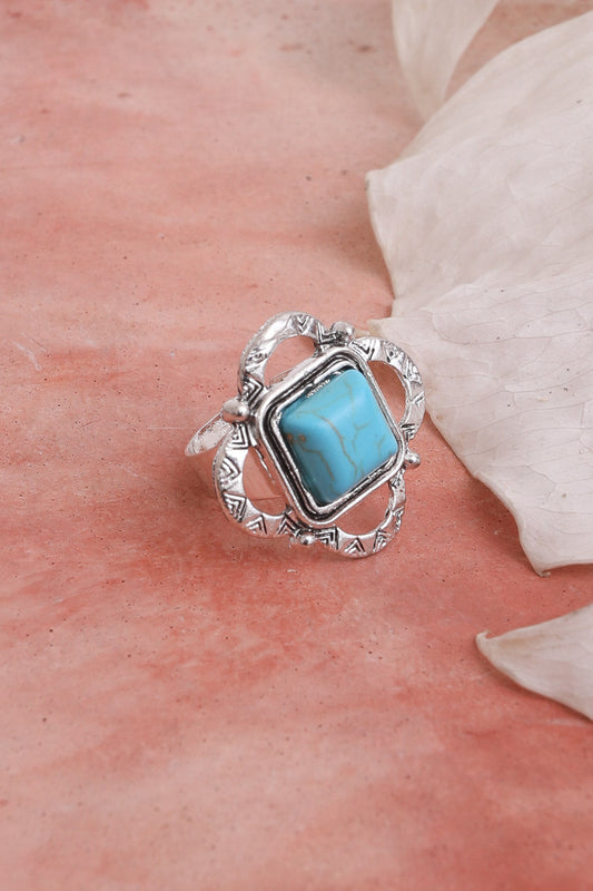 Square Cut Adjustable Turquoise Ring-Soul Flow Apparel