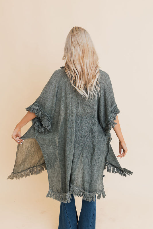 Sun Bleached Fringe Ruffle Kimono-Soul Flow Apparel