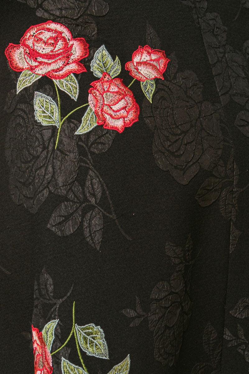 Rose Embroidery Midi Skirt Polyester With Black Rose Brocade Detail