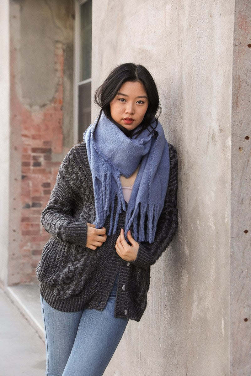 Tassel Trim Blanket Scarf-Soul Flow Apparel