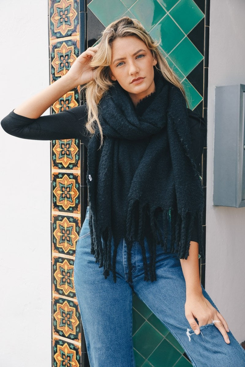 Tassel Trim Blanket Scarf-Soul Flow Apparel