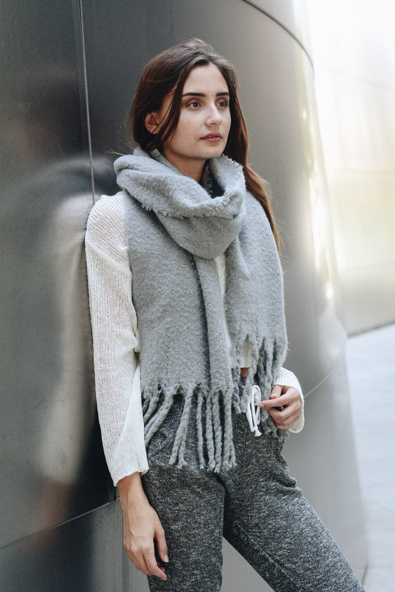 Tassel Trim Blanket Scarf-Soul Flow Apparel