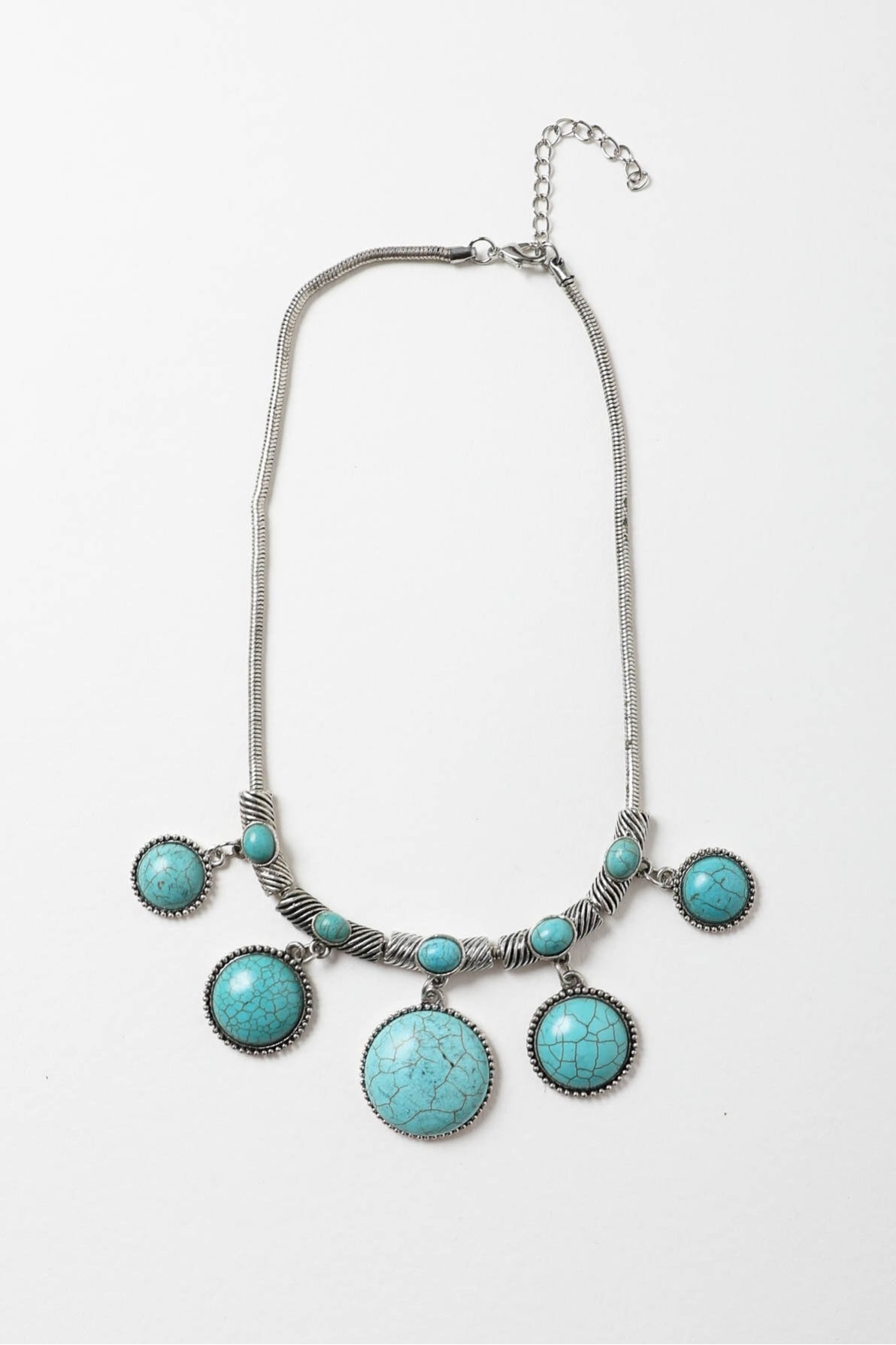 Leto Collection turquoise pendant Boho Necklace, Boho Chic Jewelry, Spiritual silver statement necklace with five round stones