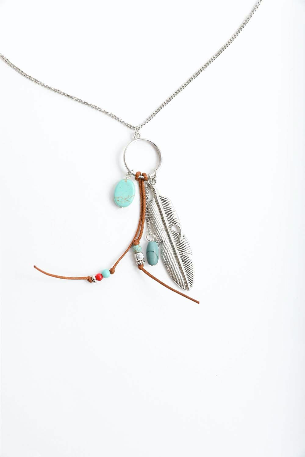 Leto Collection silver feather pendant with turquoise beads and leather tassels Boho Necklace, Boho Chic Jewelry, Spiritual