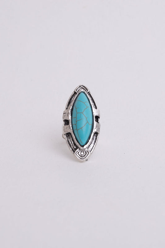 Turquoise Marquise Cut Silver Ring-Soul Flow Apparel