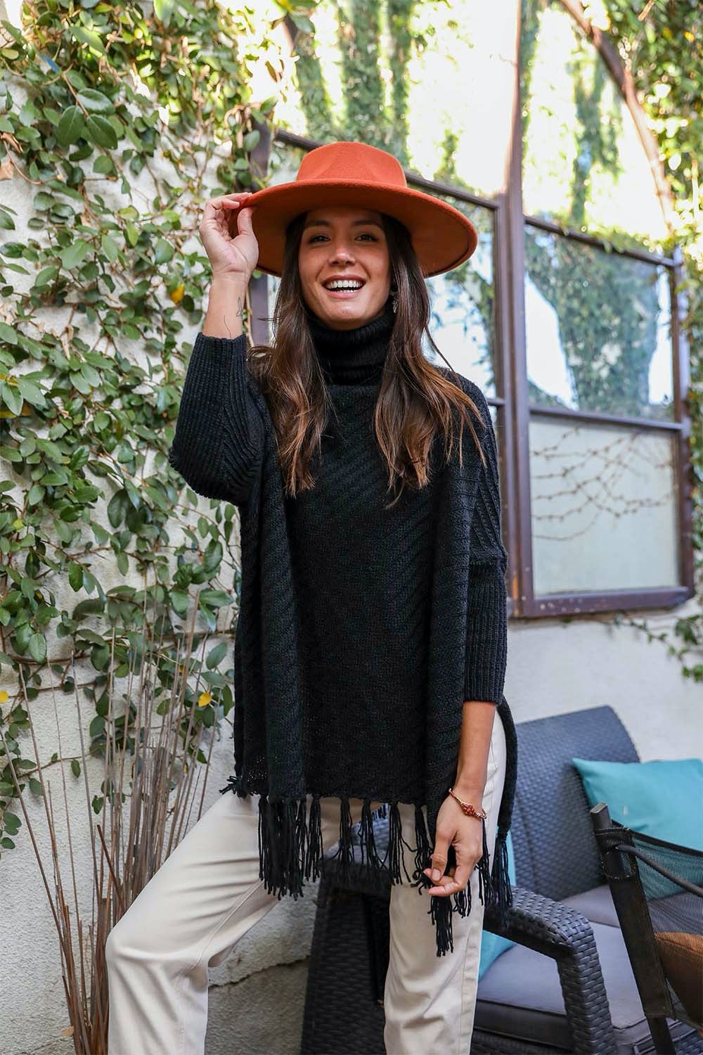 Roll-Neck Poncho Sweater-Soul Flow Apparel