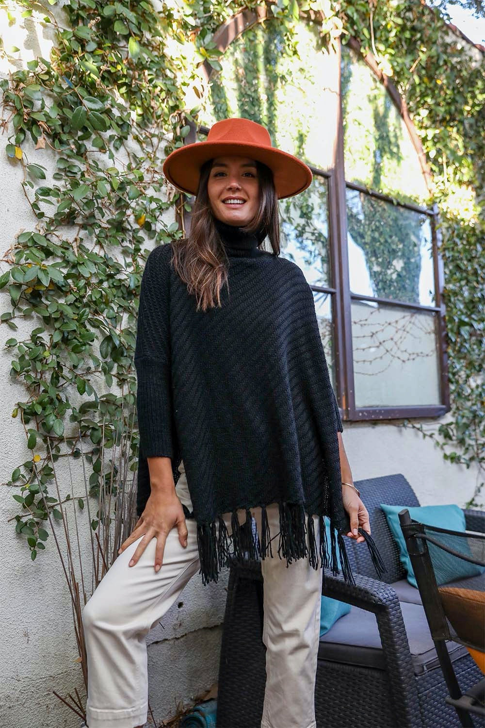 Roll-Neck Poncho Sweater-Soul Flow Apparel