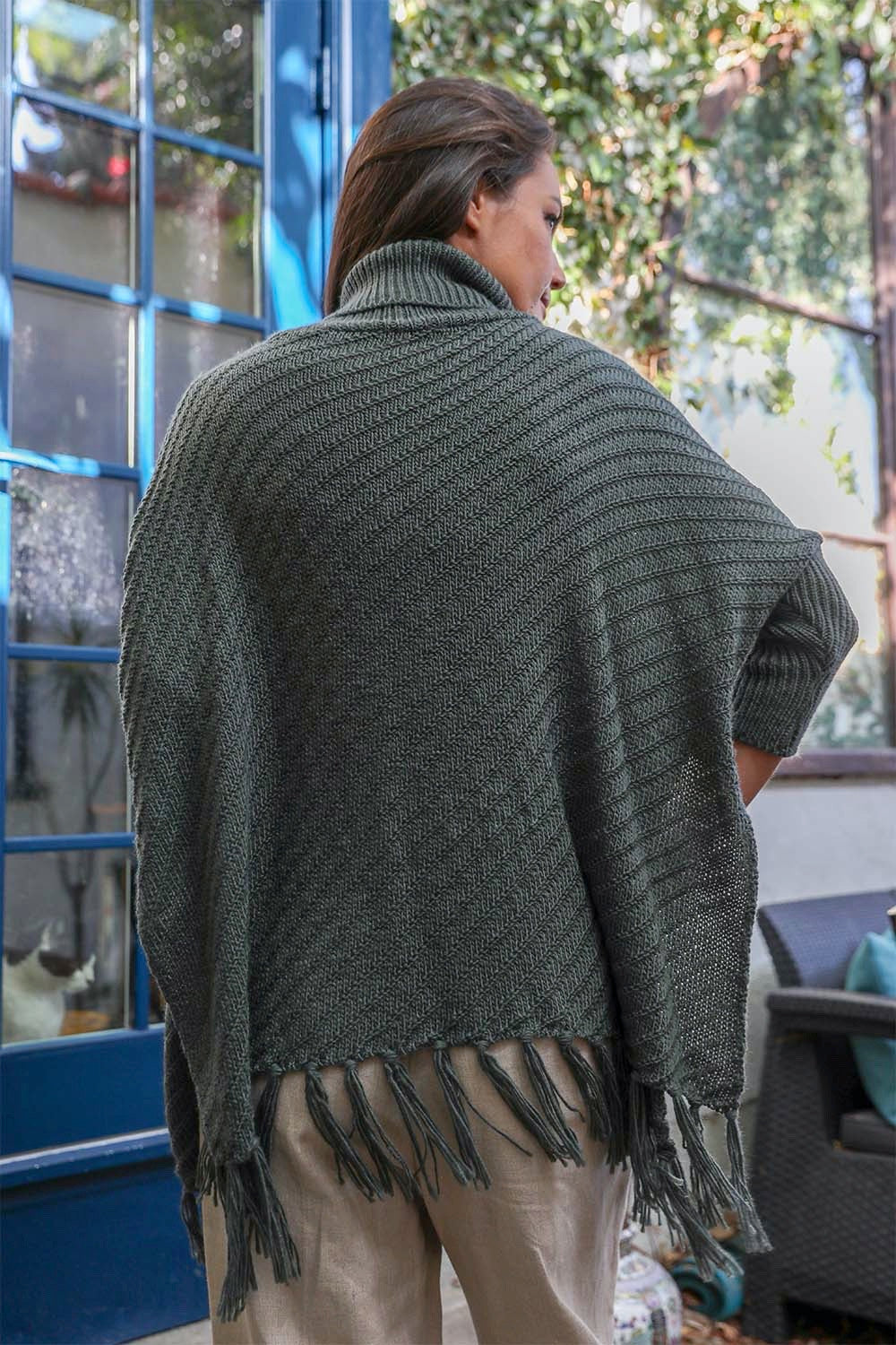 Roll-Neck Poncho Sweater-Soul Flow Apparel