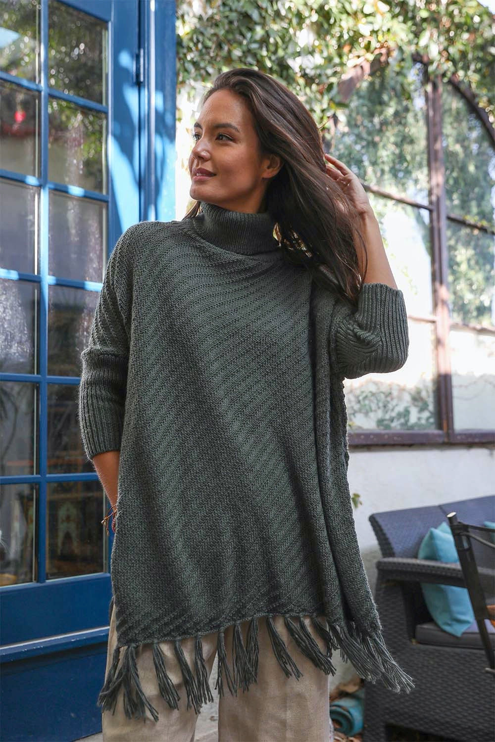 Roll-Neck Poncho Sweater-Soul Flow Apparel