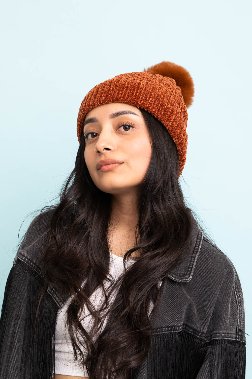 Velvet Cable Knit Pom Beanie-Soul Flow Apparel