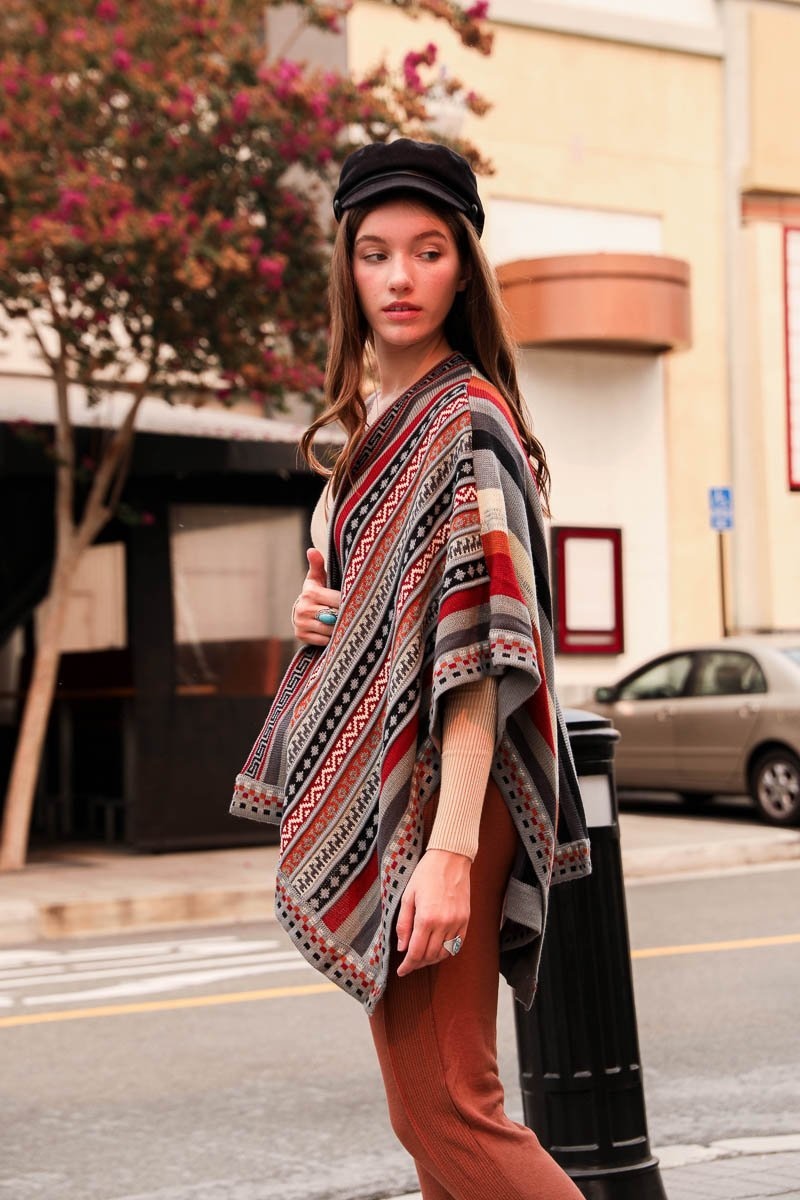 Vertical Stripe Multipattern Ruana-Soul Flow Apparel
