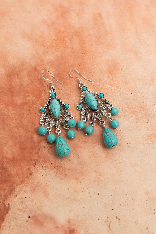 Vintage Turquoise Silver Chandelier Earrings-Soul Flow Apparel