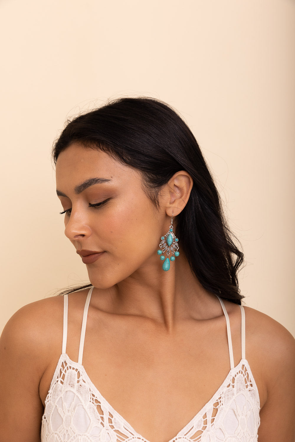 Vintage Turquoise Silver Chandelier Earrings-Soul Flow Apparel