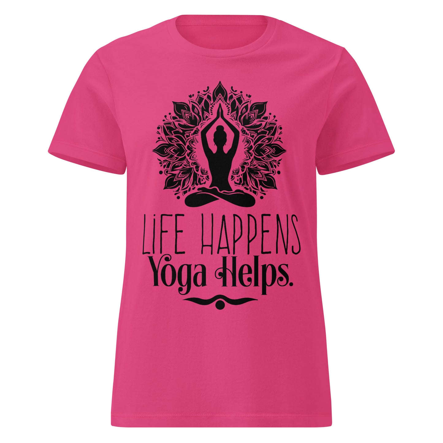 Life Happens Yoga Helps Women’s basic softstyle t-shirt-Soul Flow Apparel
