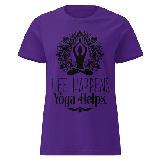 Life Happens Yoga Helps Women’s basic softstyle t-shirt-Soul Flow Apparel
