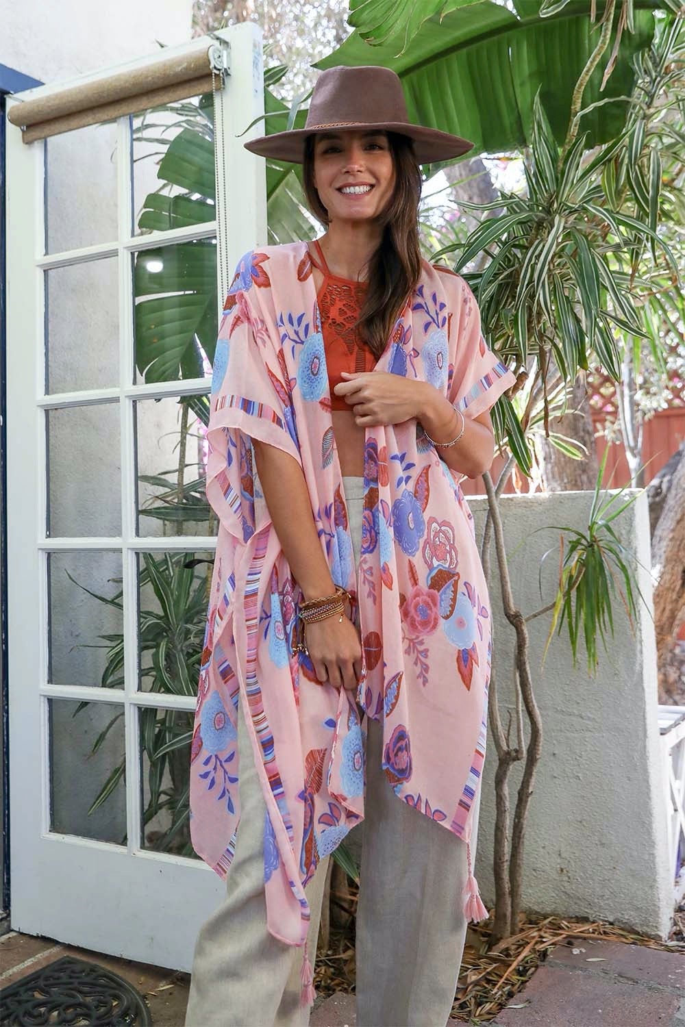Boho chic kimonos collection featuring flowing designs and vibrant prints for effortless style.