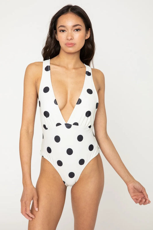Marina West Swim Beachy Keen Polka Dot Tied Plunge One-Piece Swimsuit-Soul Flow Apparel