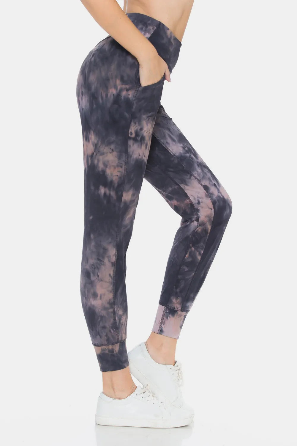 Trendsi tie-dye high waist leggings in dark tones with pockets for comfort and style