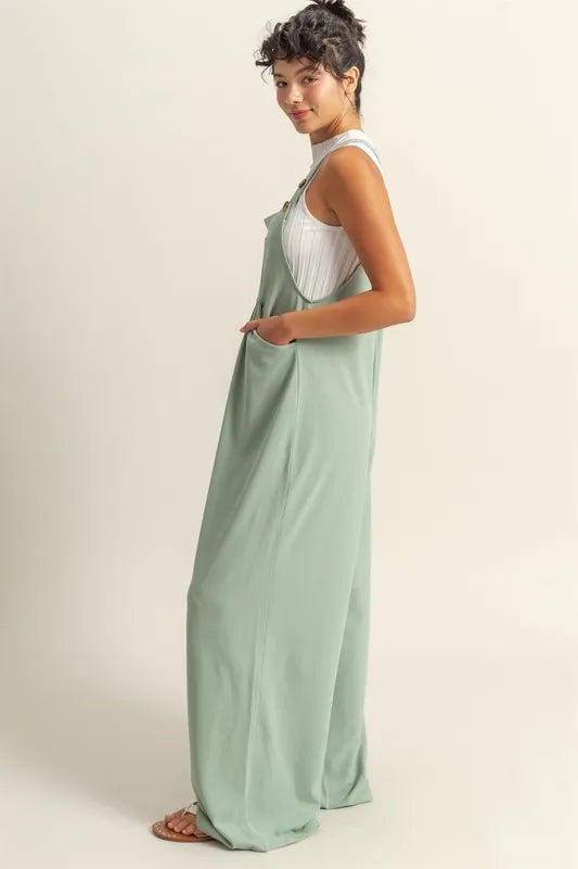 HYFVE Pleated Detail Front Pocket Wide Strap Overalls-Soul Flow Apparel