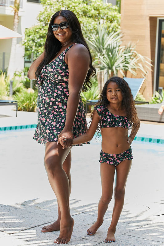 Marina West Swim Full Size Clear Waters Swim Dress in Black Roses-Soul Flow Apparel