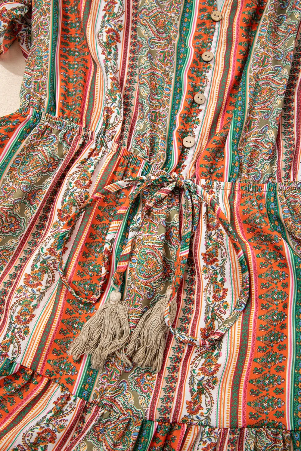 Bohemian Floral Print Buttoned V Neck Ruffle Tiered Dress-Soul Flow Apparel