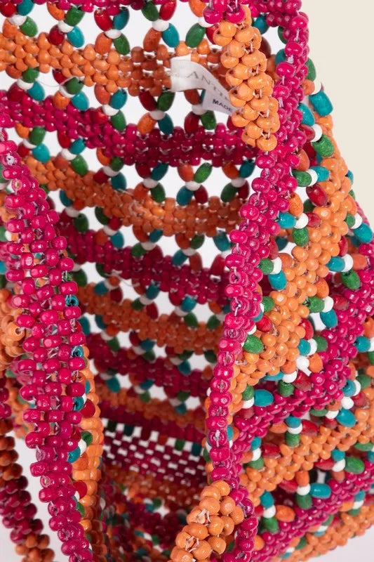 Fame Contrast Wooden Beaded Tote Bag-Soul Flow Apparel