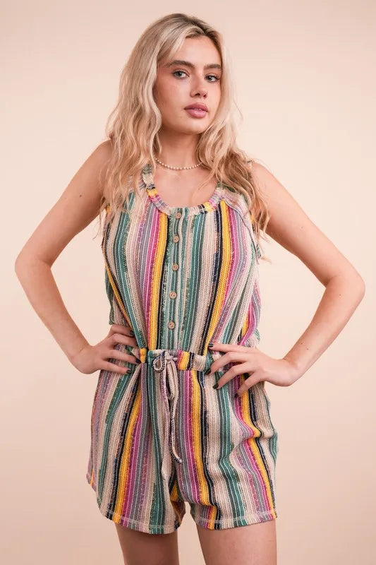 VERY J Crochet Multi Color Striped Casual Summer Romper-Soul Flow Apparel