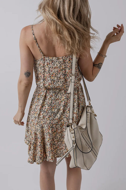 Boho Floral Printed Tie Waist Flared Sundress-Soul Flow Apparel