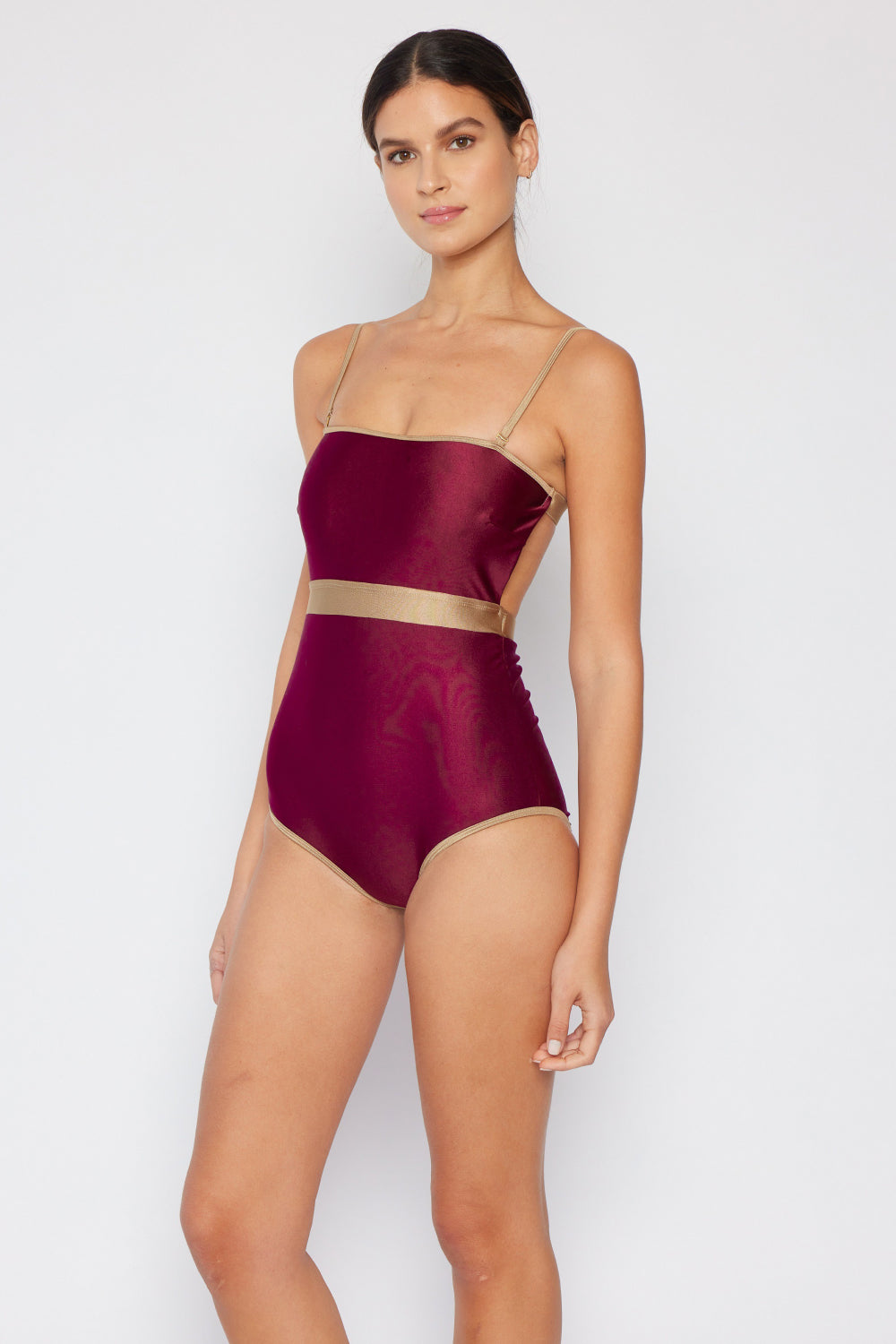 Marina West Swim Wave Break Contrast Trim One-Piece in Wine-Soul Flow Apparel